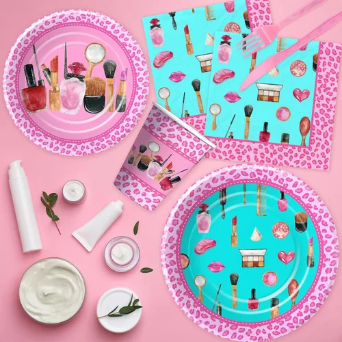 Miniatura 6 de Suministros de fiesta de cumpleaños de spa para niñas, decoración de fiesta de maquillaje para el día de spa, vajilla, plato de papel, taza