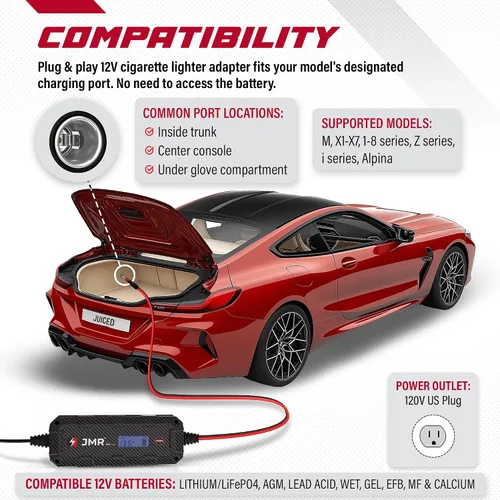 Miniatura 2 de Cargador y mantenedor de batería BMW – Cargador inteligente de 12 V, 6 A – Compatible con BMW M, X, Z, i Series, Alpina y más – Baterías de litio