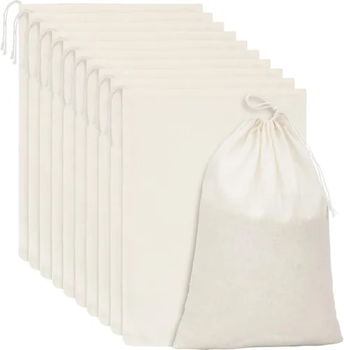 15 Paquetes de Bolsas de Muselina con Cordón de Lona, Bolsas de Tela Grandes para Almacenamiento a Granel, Bolsas de Algodón Reutilizables para