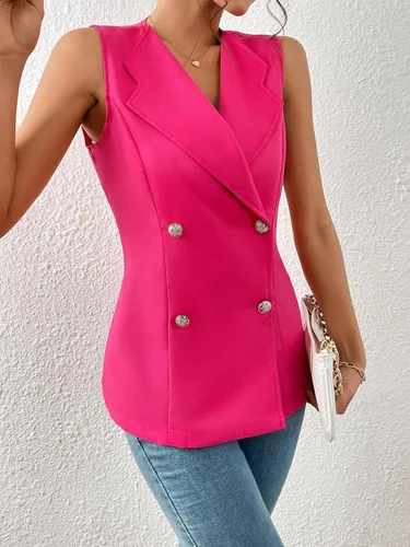 Miniatura 4 de GORGLITTER Chaleco sin mangas para mujer, con cuello de solapa, doble botonadura, casual, ligero