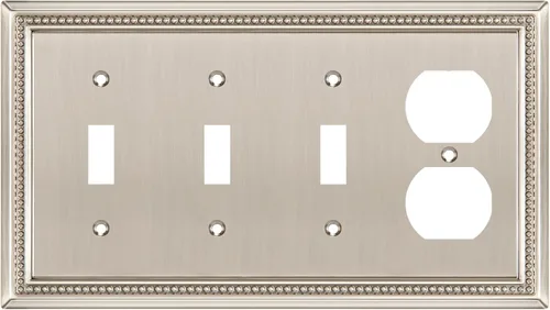 Miniatura 45 de Henne Bery Sunken Pearls - Placa de pared decorativa resistente para interruptor, cubierta para tomacorrientes (doble dúplex, níquel satinado)