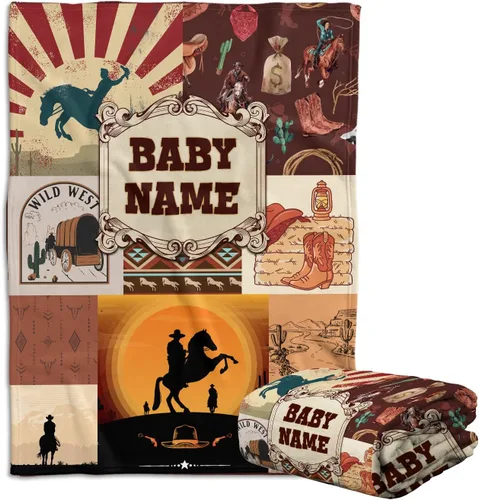 Miniatura 16 de Manta de bebé del Oeste, mantas de bebé personalizadas para niños, manta de vaquero para niños y niñas, manta de felpa personalizada con nombre