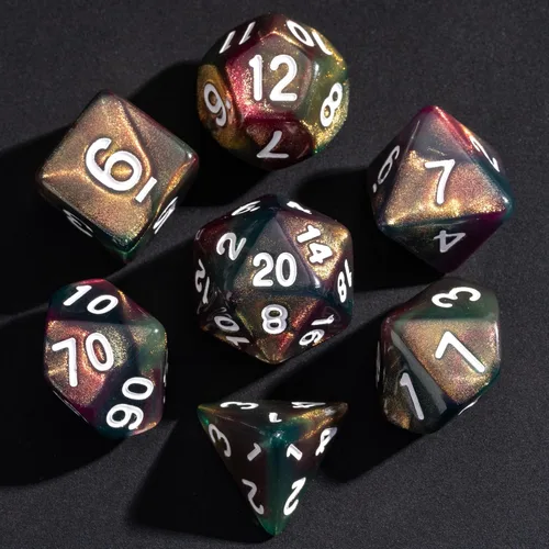 Miniatura 15 de Juego de dados DND de 7 dados poliédricos con una bolsa de dados de cuero, juego de dados D&D para juegos de mesa RPG (negro)