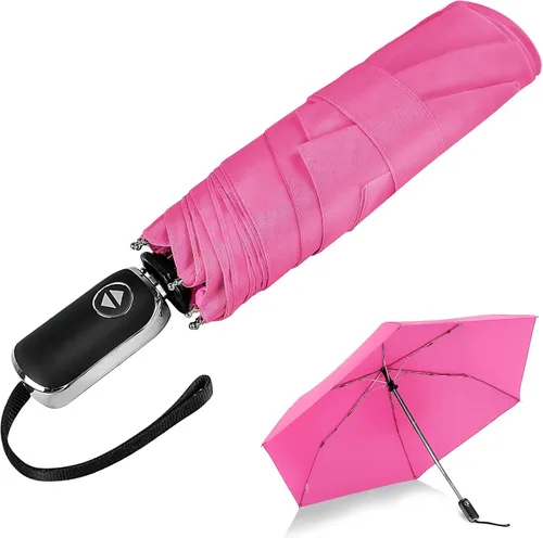 Miniatura 25 de LEAGERA Paraguas de viaje compacto para bolso, mango plano, impermeable para lluvia ligera