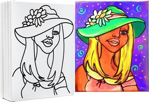 INDIGO ART STUDIO Pintura en lienzo predibujada para adultos, niños y parejas, paquete de 4 a 40 unidades con descuento para actividades artísticas,