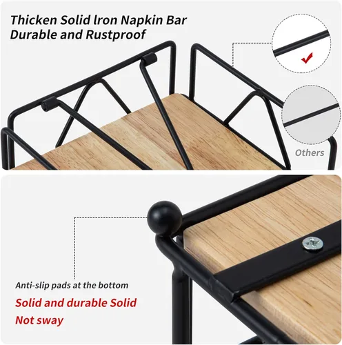 Miniatura 3 de Servilletero cuadrado – Dispensador de servilletas de mesa duradero con brazo pesado, almacenamiento de servilletas de metal con base de madera