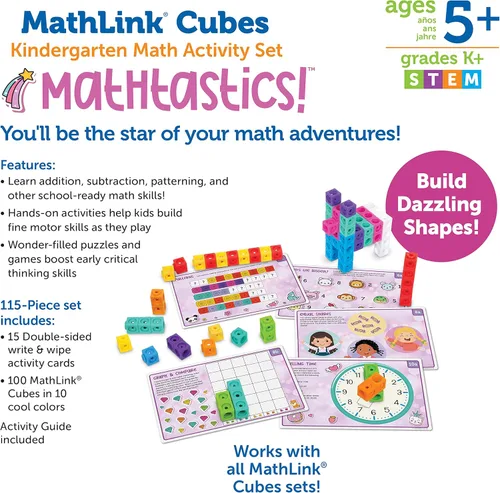Miniatura 5 de Learning Resources MathLink Cubes - Juego de actividades matemáticas para jardín de infantes, artículos imprescindibles para el aula, actividades