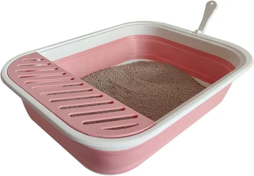 Miniatura 9 de Caja de arena plegable para gatos pequeña, 14.6 x 10.6 x 4.8 pulgadas, abierta, impermeable, de entrada baja, bandeja para orinal para gatitos