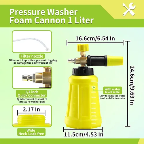 Miniatura 4 de Cañón de espuma FIXFANS con adaptador de repuesto para Portland Husky Ryobi Wide Neck Pressure Washer Snow Foam Lance, Heavy Duty Power Washer