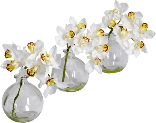 Nearly Natural 4797 Cymbidium - Arreglo floral de seda, color blanco, juego de 3