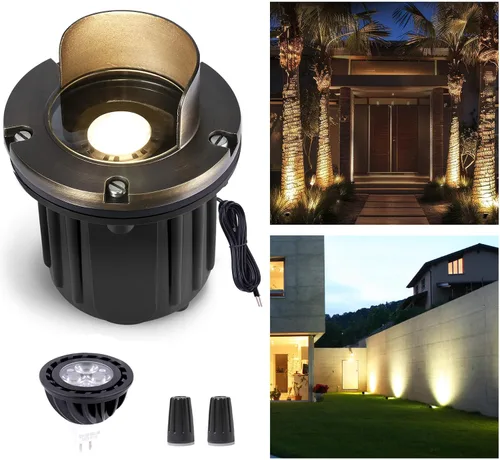 Miniatura 11 de Gardenreet - Luz de pozo de latón de 12 V para exteriores, impermeable, iluminación de paisaje, faro superior de bajo voltaje LED Ip65, bronce
