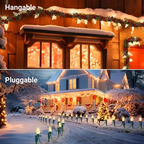 Miniatura 4 de SURAIELEC C9 Luces de Camino de Navidad, 25 PIES Luces de Navidad para Sendero con 25 Estacas, 25 Bombillas LED Blanco Cálido, Decoración Navideña