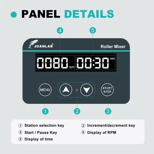 Miniatura 3 de Mezclador de tubo analógico digital con velocidad ajustable 20-80RPM, 6 rodillos con temporizador (1min-23h59min) y mezclador de rodillos