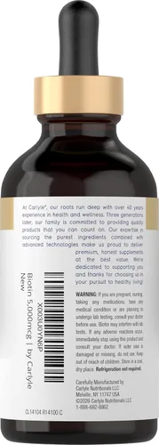 Miniatura 3 de Carlyle Biotin - Gotas líquidas de 5000mcg 4 onzas líquidas para mujeres y hombres Sabor a bayas Fórmula de belleza Suplemento