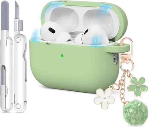 Miniatura 26 de Funda para AirPods Pro 2 con bonito llavero y bolígrafo de limpieza, funda de silicona suave para AirPods Pro de 2ª/1ª generación para mujeres