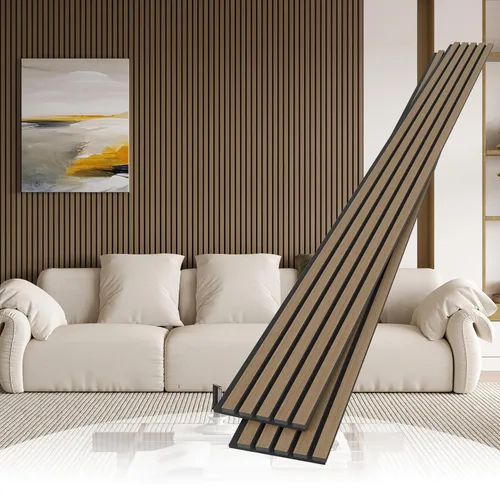Miniatura 10 de POHARE Paquete de 2 Paneles de Pared de Listones de Madera, Paneles de Madera de 95 x 8 pulgadas a Prueba de Sonido de Madera Diseñada, Paneles