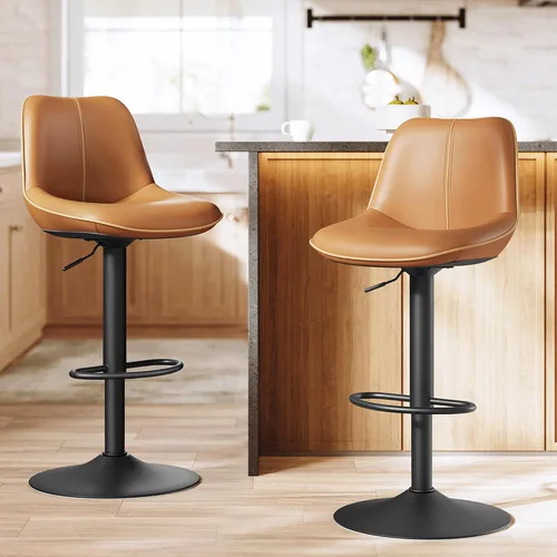 Miniatura 12 de VASAGLE Taburetes de bar, juego de 2 sillas de bar giratorias, altura ajustable, acolchado, taburetes de cocina de cuero sintético con respaldo
