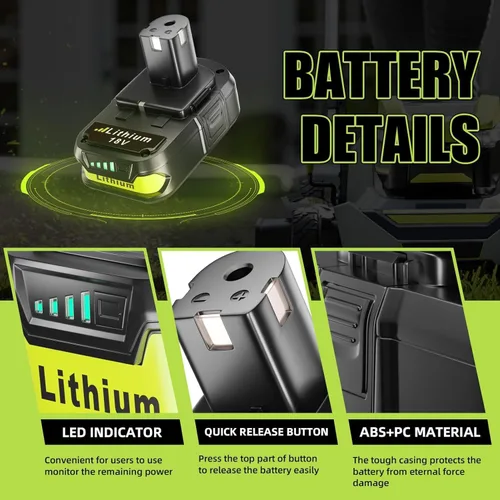 Miniatura 4 de VINIDA Paquete de 2 baterías de iones de litio de 18 V 3.6 Ah de repuesto para batería Ryobi de 18 V P102 compatible con batería Ryobi de 18 V P103