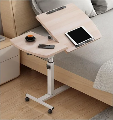 Miniatura 10 de Mesa auxiliar pequeña, mesa auxiliar para sala de estar, mesa auxiliar de ángulo ajustable, rotación de 360° con ruedas, mesa auxiliar móvil, fácil
