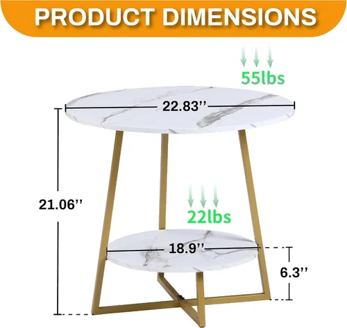 Miniatura 3 de D&H FURNIMMT Mesas auxiliares decorativas para sala de estar, mesa auxiliar pequeña de 22 pulgadas para espacios pequeños, mesita de noche redonda