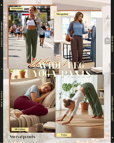 Miniatura 182 de Neer - Conjunto de 3 pantalones de yoga de pierna ancha para mujer - Pantalones deportivos cómodos, holgados, de cintura alta y casuales
