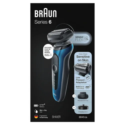 Miniatura 8 de Braun Maquinilla de afeitar eléctrica para hombre, serie 6 6120s, afeitado en húmedo y seco, modos de afeitado turbo y suave, con recortador