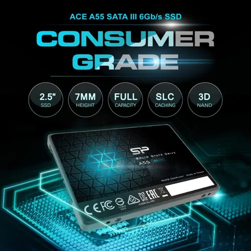 Miniatura 4 de Silicon Power 128GB SSD 3D NAND A55 SLC Caché Rendimiento Aumentado SATA III 2.5" 7mm (0.28") Unidad de Estado Sólido Interna (SU128GBSS3A55S25AH)