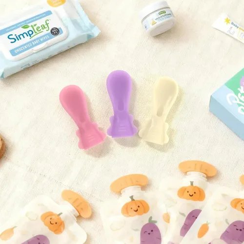 Miniatura 6 de Bolsa de comida para bebés (5 unidades, flores) – Diseñado para bocas pequeñas y destete etapa 1 – Alimentador de silicona ultrasuave para encías