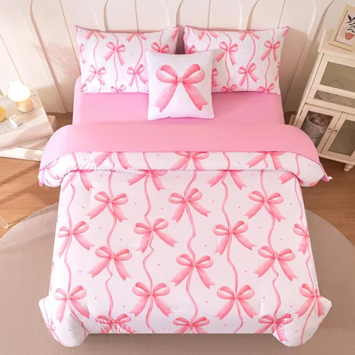 Miniatura 15 de Juego de edredón individual de 6 piezas para niñas, ropa de cama de mariposa rosa, juegos de edredón de mariposa con sábanas para niños