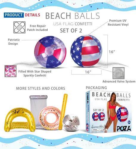 Miniatura 2 de POZA Flotador inflable de piscina de Estados Unidos – Lujosa tumbona divertida llena de confeti de estrellas plateadas brillantes, diseño de bandera