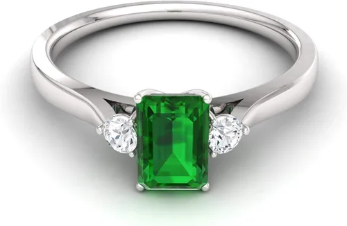 Miniatura 2 de Diamondere Anillo de compromiso con piedras preciosas naturales y certificadas y diamantes en oro blanco de 14 quilates Anillo de tres piedras