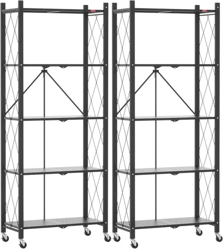 Miniatura 22 de DEANIC Estantería plegable de 5 estantes con ruedas, Estantería rodante de almacenamiento de servicio pesado, Unidad de estantería de alambre