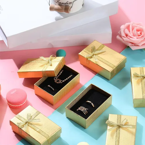 Miniatura 6 de Kenning Juego de 36 cajas de regalo de joyería, pequeñas cajas de regalo a granel con tapas, lazo de cinta para anillos, aretes, pulsera, collar