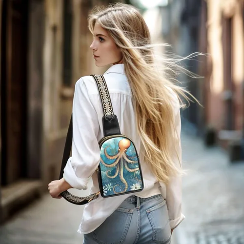 Miniatura 7 de Sling Backpack Octopus Vintage Sling Bag for Women Crossbody Shoulder Bag Leather Fanny Pack Chest Bag for Travel Hiking 202A1783