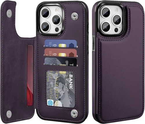Miniatura 9 de Bizzib para iPhone 16 Plus funda tipo billetera con soporte para tarjetas, funda protectora a prueba de caídas y golpes de poliuretano premium