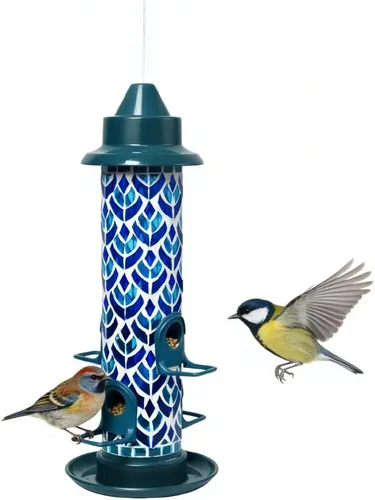 Miniatura 9 de Lily's Home Comedero para colibríes de vidrio de mosaico de 35 onzas, decoración colorida de jardín, boca ancha fácil de rellenar, incluye gancho