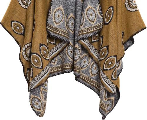 Miniatura 5 de Chal estilo poncho con frente abierto con patrón vintage, capa para mujer