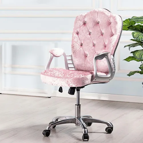 Miniatura 12 de Silla de oficina en casa, silla giratoria ergonómica para computadora con soporte lumbar, reposabrazos ejecutiva, con reposabrazos fijos, altura Oro