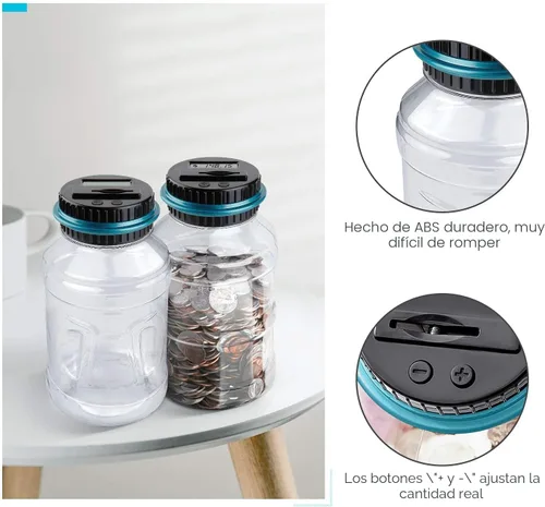 Miniatura 7 de Alcancía grande para niños y adultos, Vcertcpl Banco digital con contador de monedas LCD, capacidad de 1.8 L, tarro de dinero para adultos, diseñado