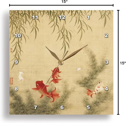 Miniatura 9 de 3dRose Reloj de pared silencioso - 15 pulgadas - Imagen de tapiz de oro chino con pez Koi - Arte de lentes por Florene - Tapices del mundo