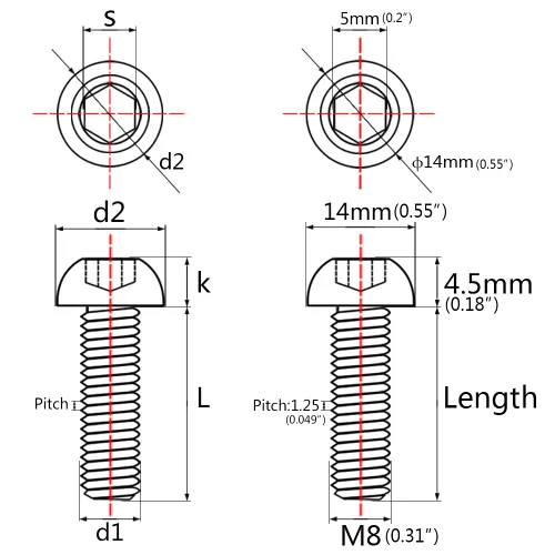 Miniatura 2 de Tornillos de cabeza de botón de titanio M8 15 20 25 30 1.378 in, paquete de 4 (M8x15mm, negro)