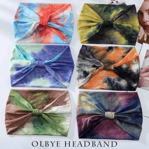 Miniatura 2 de Olbye Diademas anchas para mujer, diademas bohemias anudadas, diadema turbante anudada, teñido anudado, bandas elásticas antideslizantes