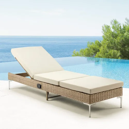 Miniatura 10 de HOMREST Tumbona para exteriores, silla de mimbre para patio con respaldo neumático ajustable, silla de ratán para piscina para tomar el sol adecuada