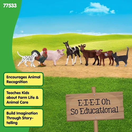 Miniatura 6 de Schleich Farm World - Juego de 7 piezas de animales de granja con juguetes de perro, gato, cerdo, cabra, gallo, caballo bebé y vaca - Figuras