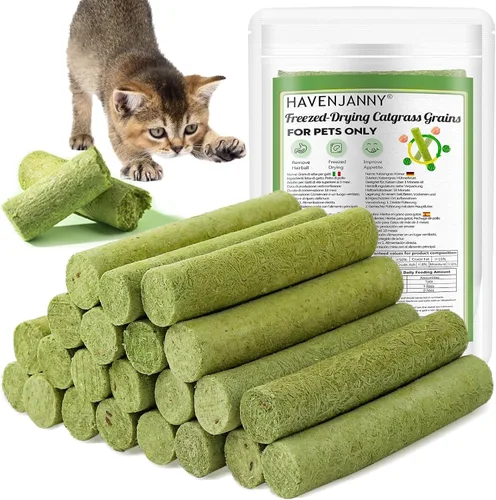 Miniatura 10 de Palitos de hierba para gatos de 50g para dentición, palitos de hierba para gatos deshidratados por congelación como snacks para gatos, golosinas