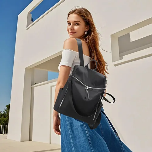 Miniatura 2 de zhongningyifeng Mochila para mujer, impermeable, ligera, a la moda, casual, de viaje, bolsa de hombro para mujer (negro, grande)