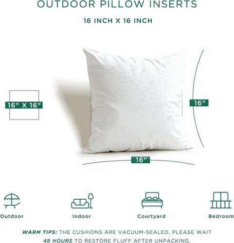 Miniatura 3 de Codi Juego de 4 rellenos de almohada para exteriores de 16 x 16 pulgadas, almohadas impermeables para muebles de patio
