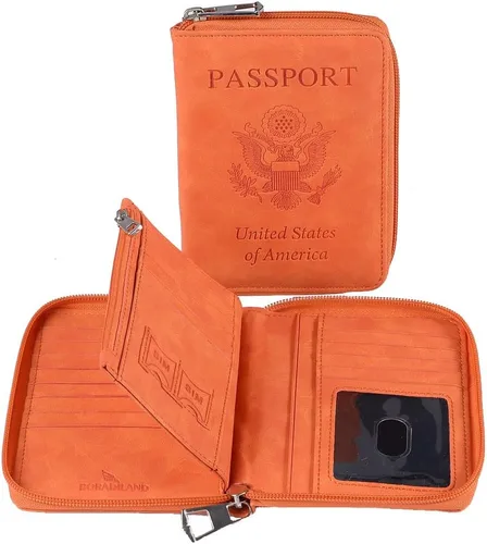 Soporte para tarjetas de crédito RFID para pasaporte tipo cartera, estuche de cuero con cremallera para hombres y mujeres, bonito soporte para