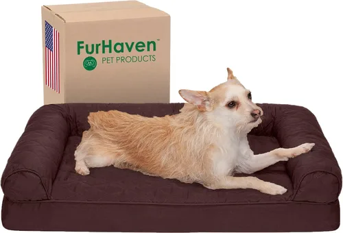 Miniatura 22 de Furhaven Cama ortopédica de espuma para perros, de pelo sintético y terciopelo, con diseño de caja de huevos, color salvia oscura, talla M Dark Sage