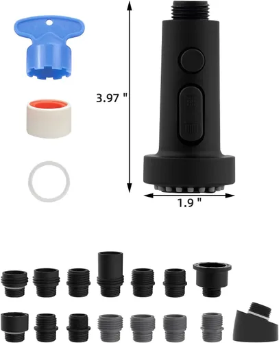 Miniatura 6 de Hibbent Reemplazo de cabezal de grifo de cocina extraíble, boquilla de cabezal rociador de grifo de fregadero de 3 funciones con 15 adaptadores